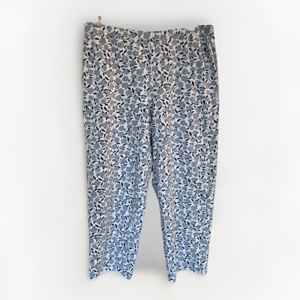 Draper James Blue White Floral Pajama Pants Large Cropped Wide Leg Sleepwear